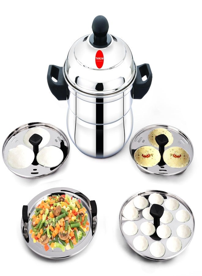 Thangam Stainless Steel Idli Cooker 2 Plates (for 6 Idlies) | Small Idly Cooker Pot | Steel Idli Maker with Silver Lid - Image 3
